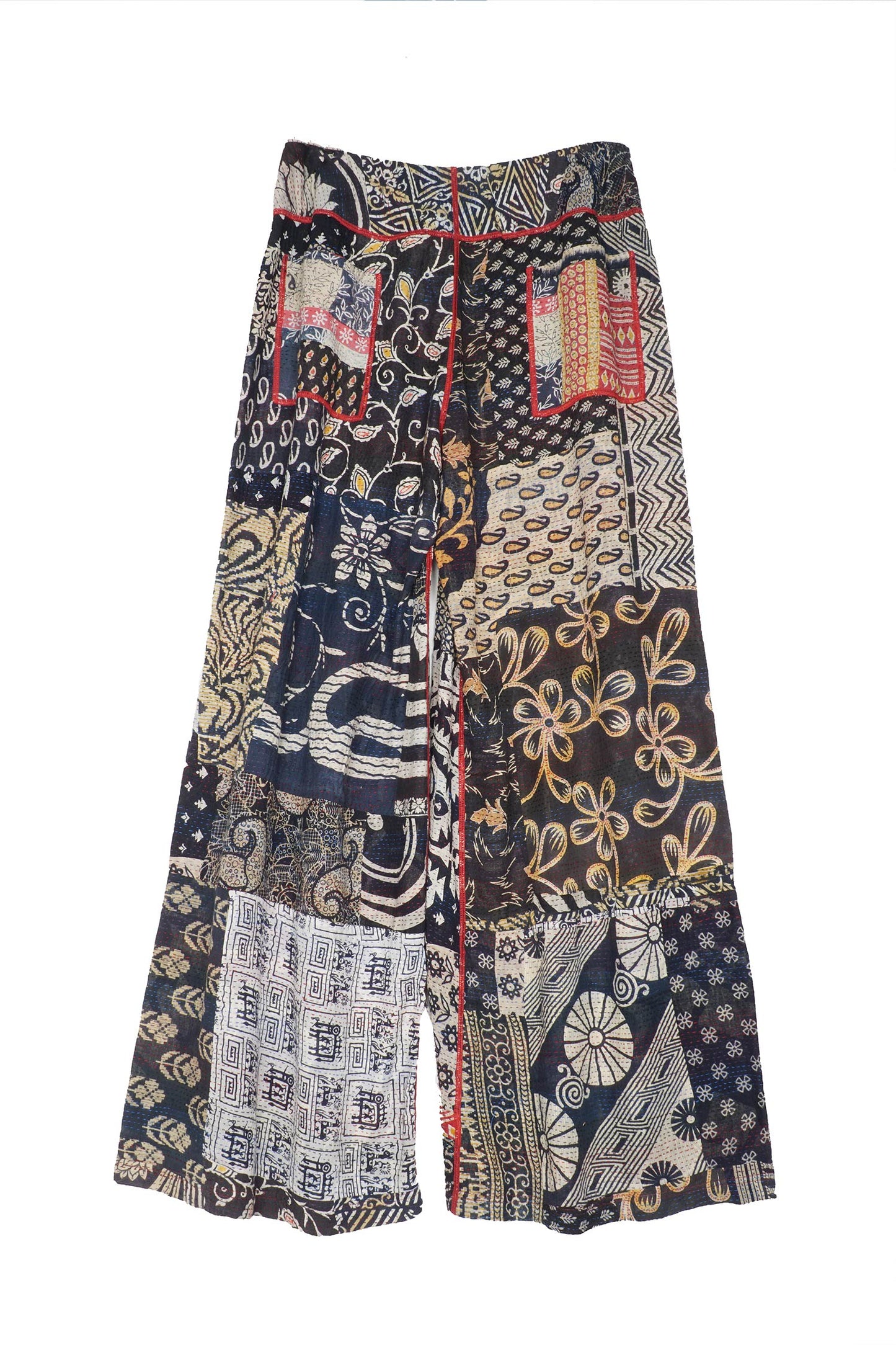 PATCHED PRINT W VINTAGE BACKING KANTHA GAUCHO TALL - pv2617-blk -