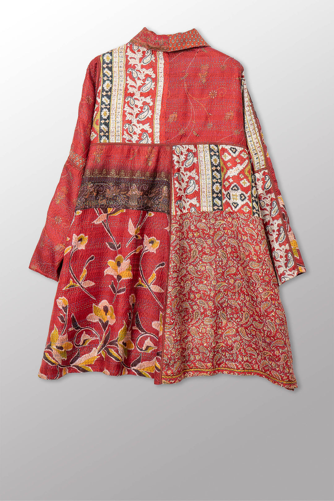VINTAGE SILK KANTHA A-LINE DUSTER - sv2311-0014a -