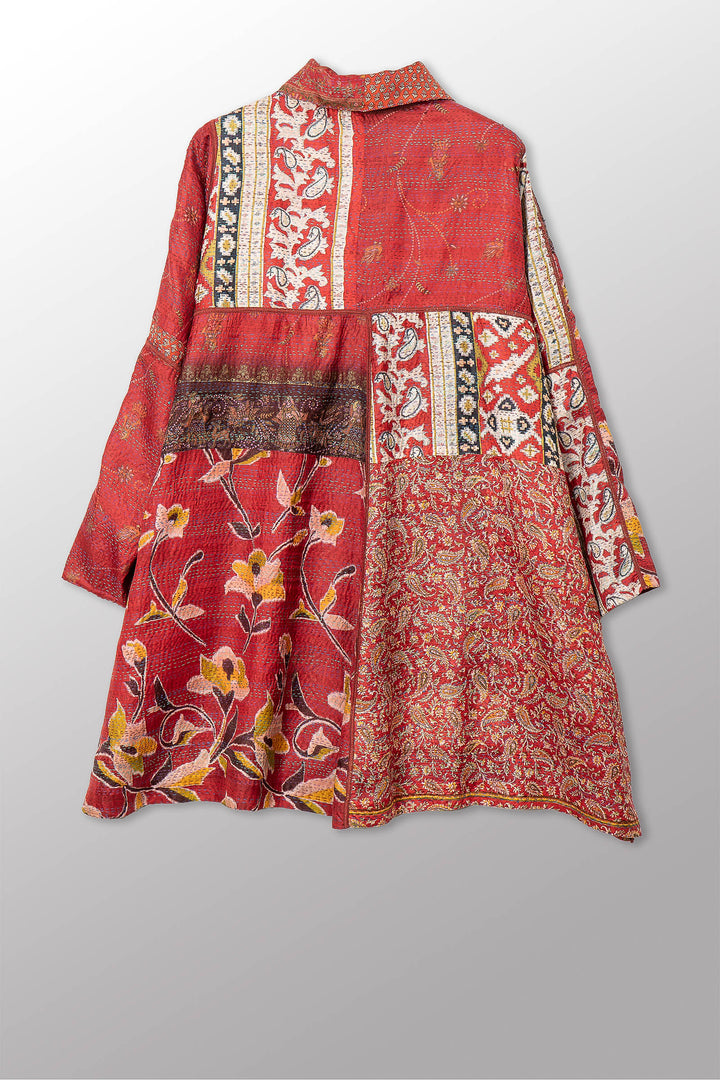 VINTAGE SILK KANTHA A-LINE DUSTER - sv2311-0014a -