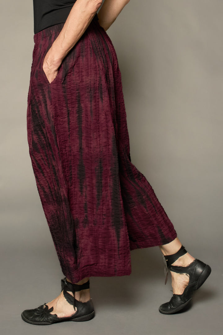 DOUBLE TIE DYE RIPPLE TUCK WIDE LEG LANTERN PANTS - trw1646-mrn -