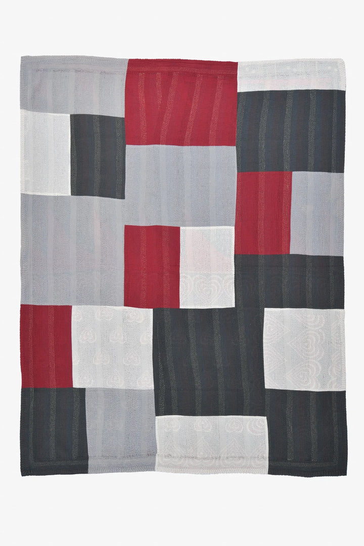Monotone Ikat Handmade Vintage Kantha Throw - Red