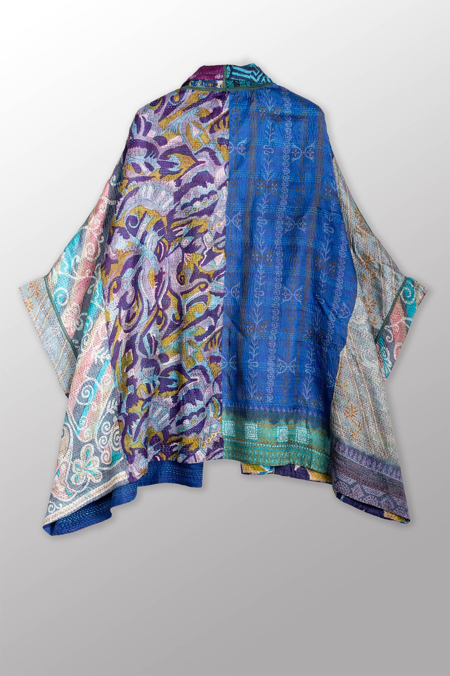 VINTAGE SILK KANTHA DOUBLE COLLAR PONCHO - sv2323-0020a -
