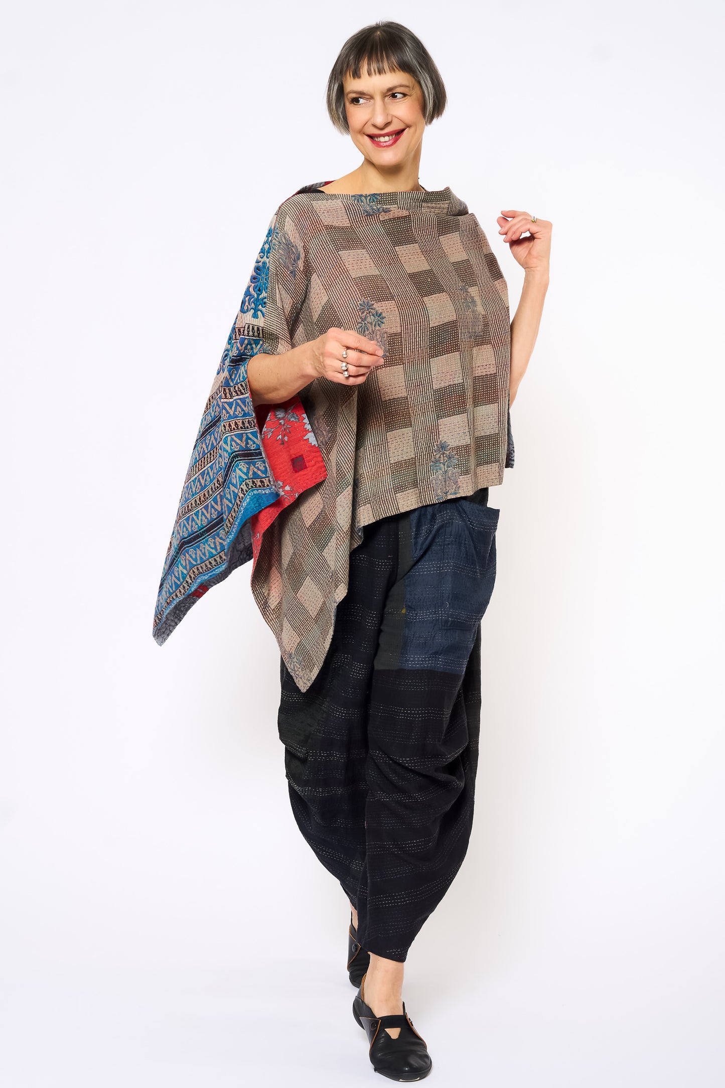 VINTAGE COTTON KANTHA LONG CAPE - cv2841-mlt -