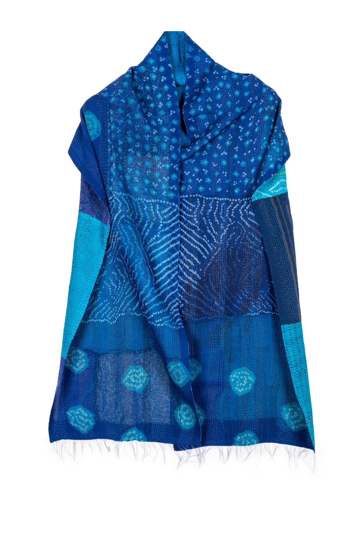 GEORGETTE VINTAGE SILK PATCH KANTHA SCARF SHORT - gs2805-blu -
