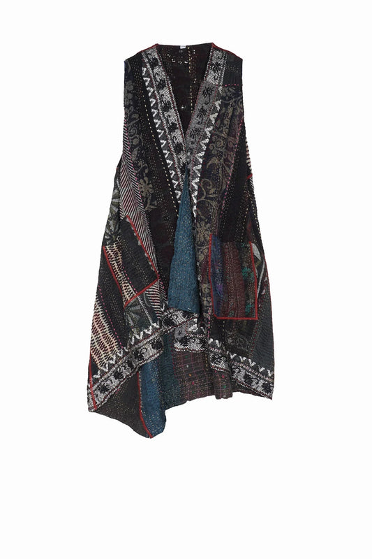 STRIPE RALLIS KANTHA WRAP VEST - pr4213-blk -