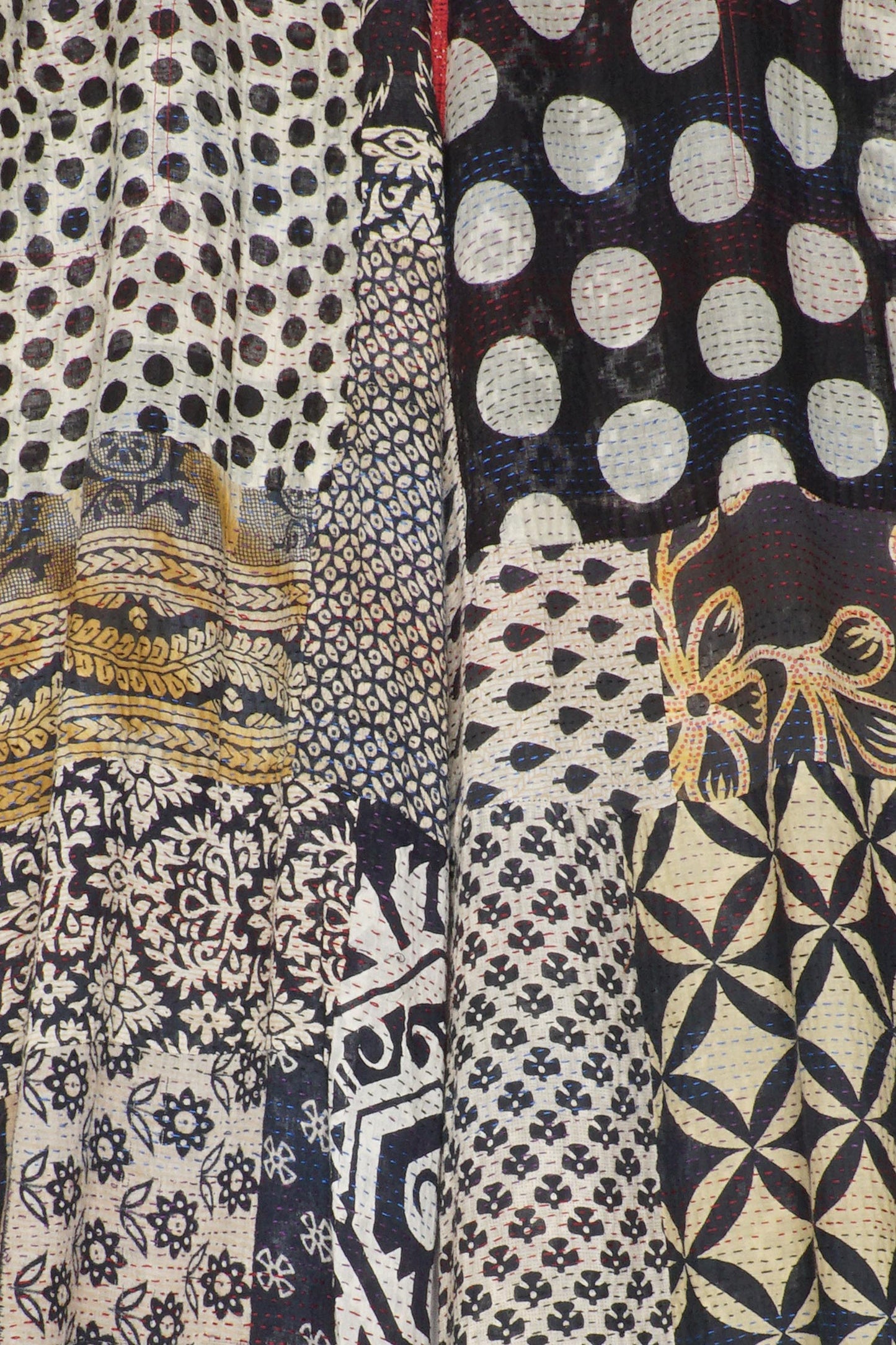 PATCHED PRINT W VINTAGE BACKING KANTHA GAUCHO TALL - pv2617-blk -