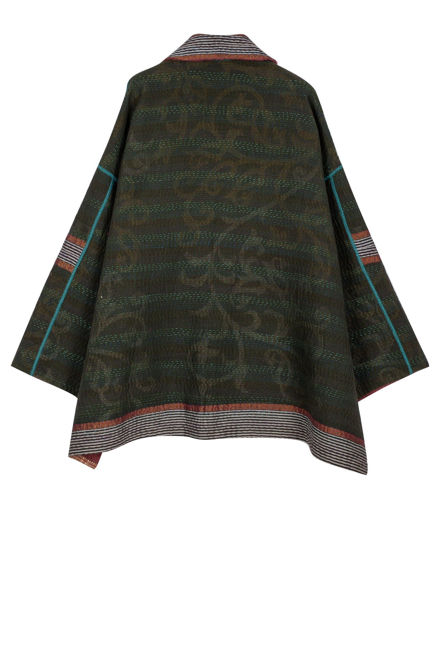 WOVEN VINTAGE COTTON KANTHA OVERSIZED MINI COAT - fw4332-5001a -