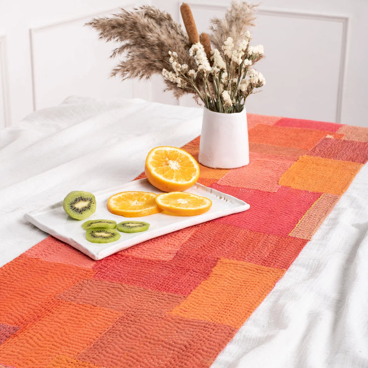 Mosaic Fray Patch vintage Kantha Runner - Carrot