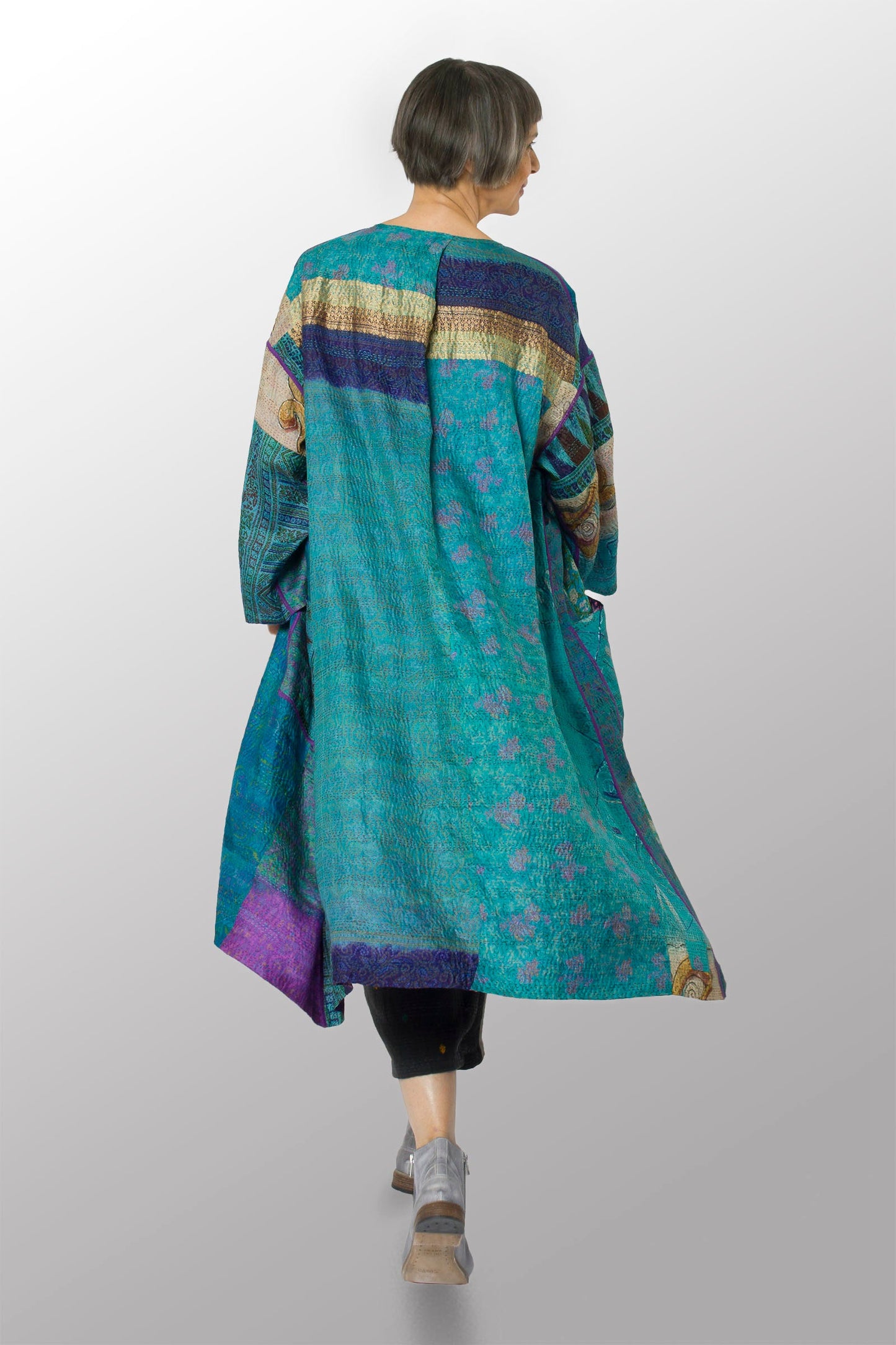 VINTAGE SILK KANTHA LONG DUSTER - sv2328-0008a -