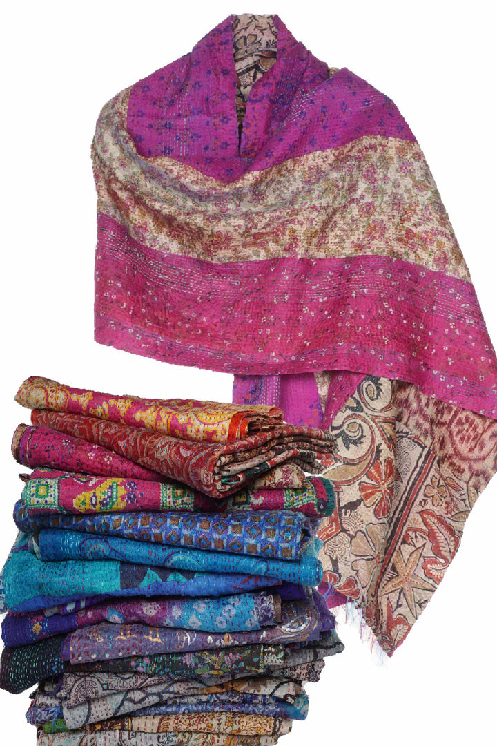 FOULARD KANTHA EN SOIE VINTAGE STANDARD - sv2801-mlt -