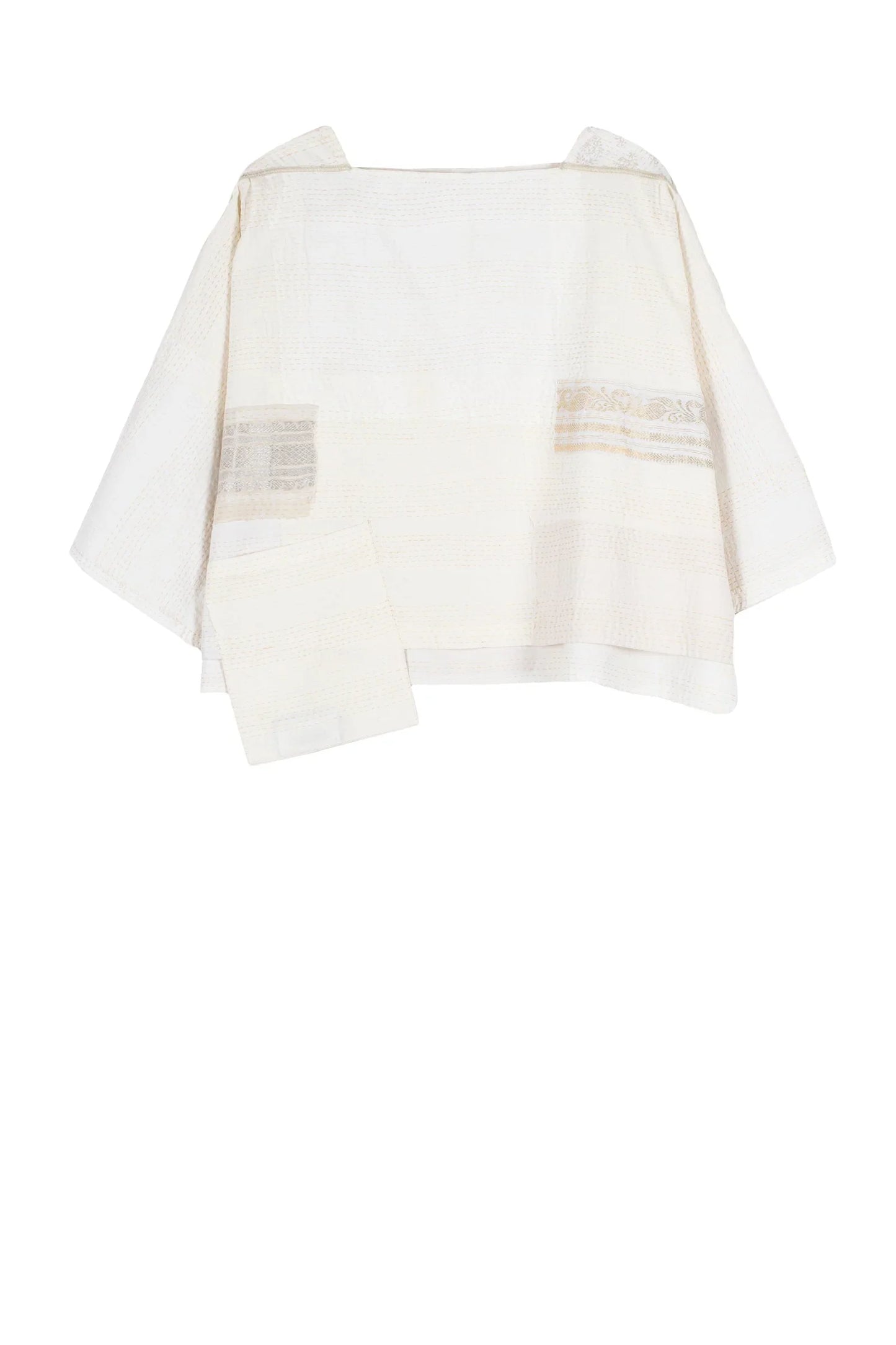 FRAYED PATCH KANTHA 3/4 SLV. CROP TOP - fi2528-ivy -