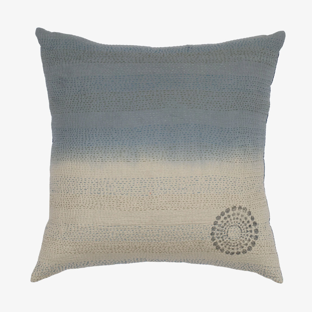 Cotton Ombre Handmade Vintage Kantha Pillow - Indigo