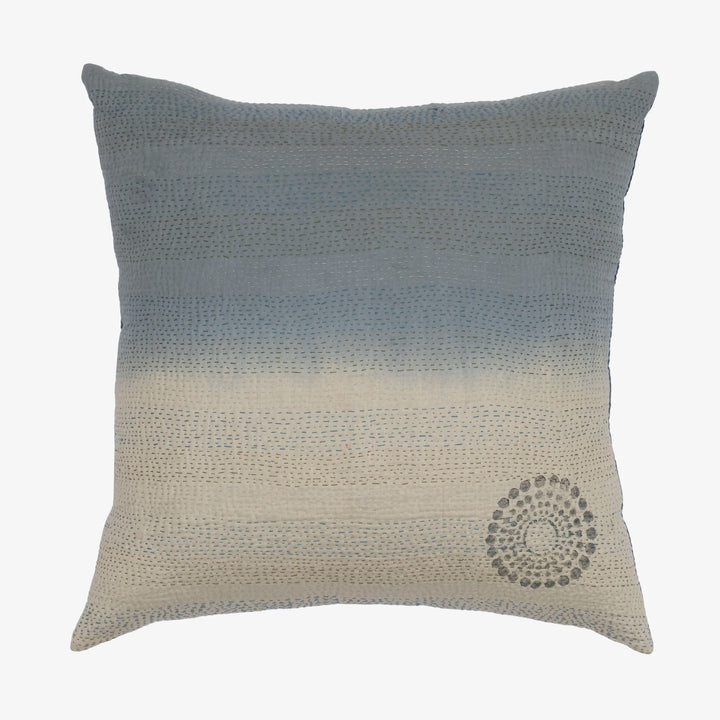 Cotton Ombre Handmade Vintage Kantha Pillow - Indigo