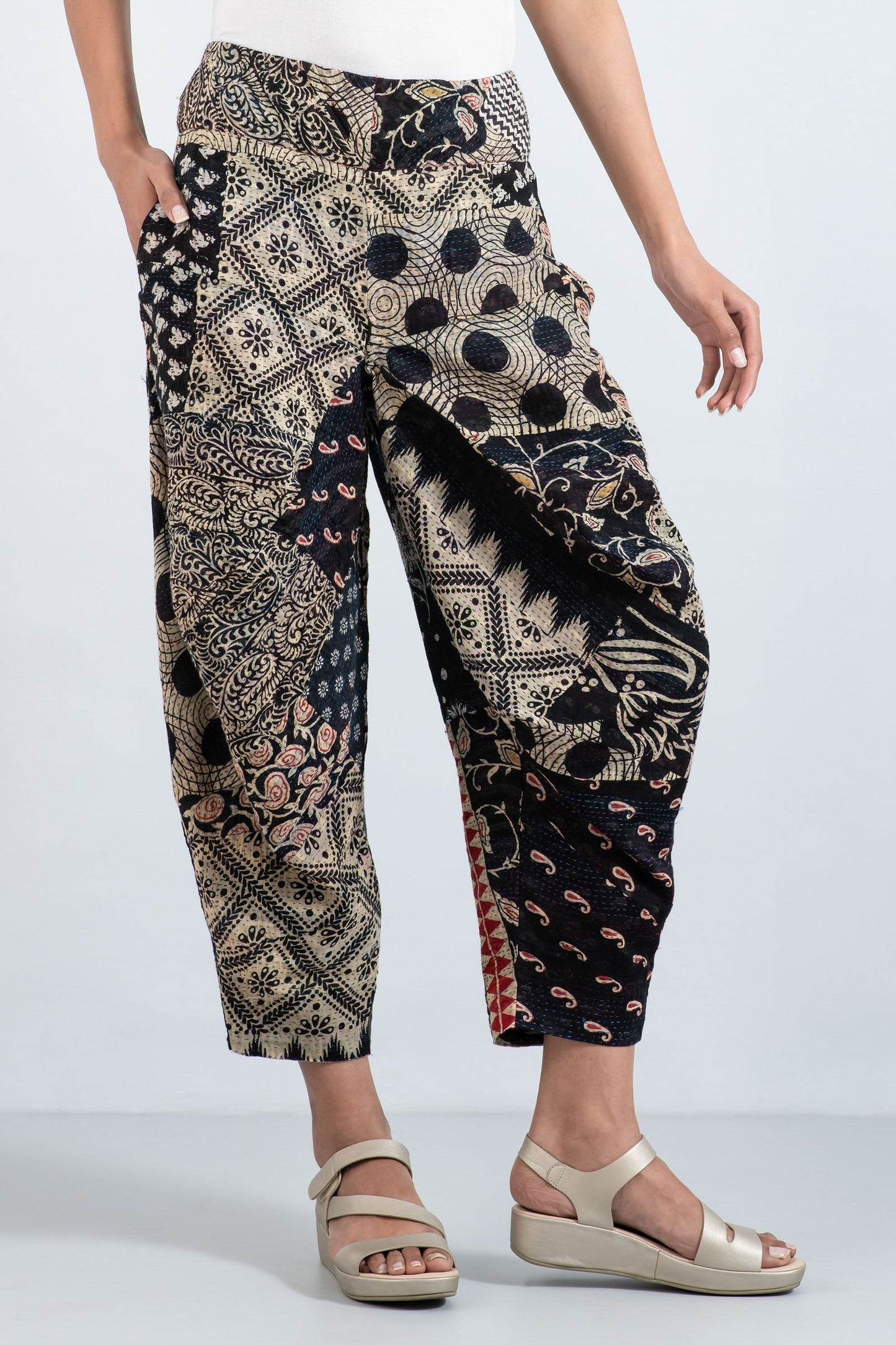 PATCHED PRINT KANTHA YAMAHA PANTS - pp2632-blk -