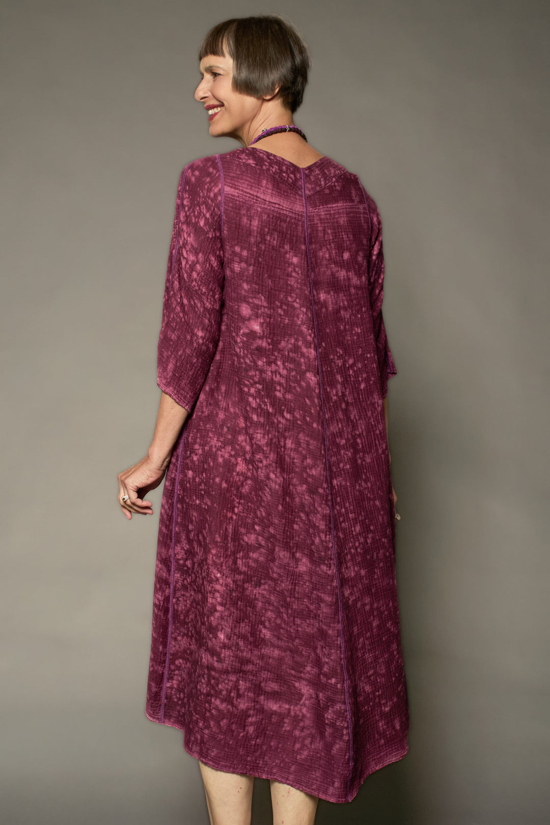 SAND SUN DYE RIPPLE KANTHA V-NECK FLARE DRESS - rs2457-pik -