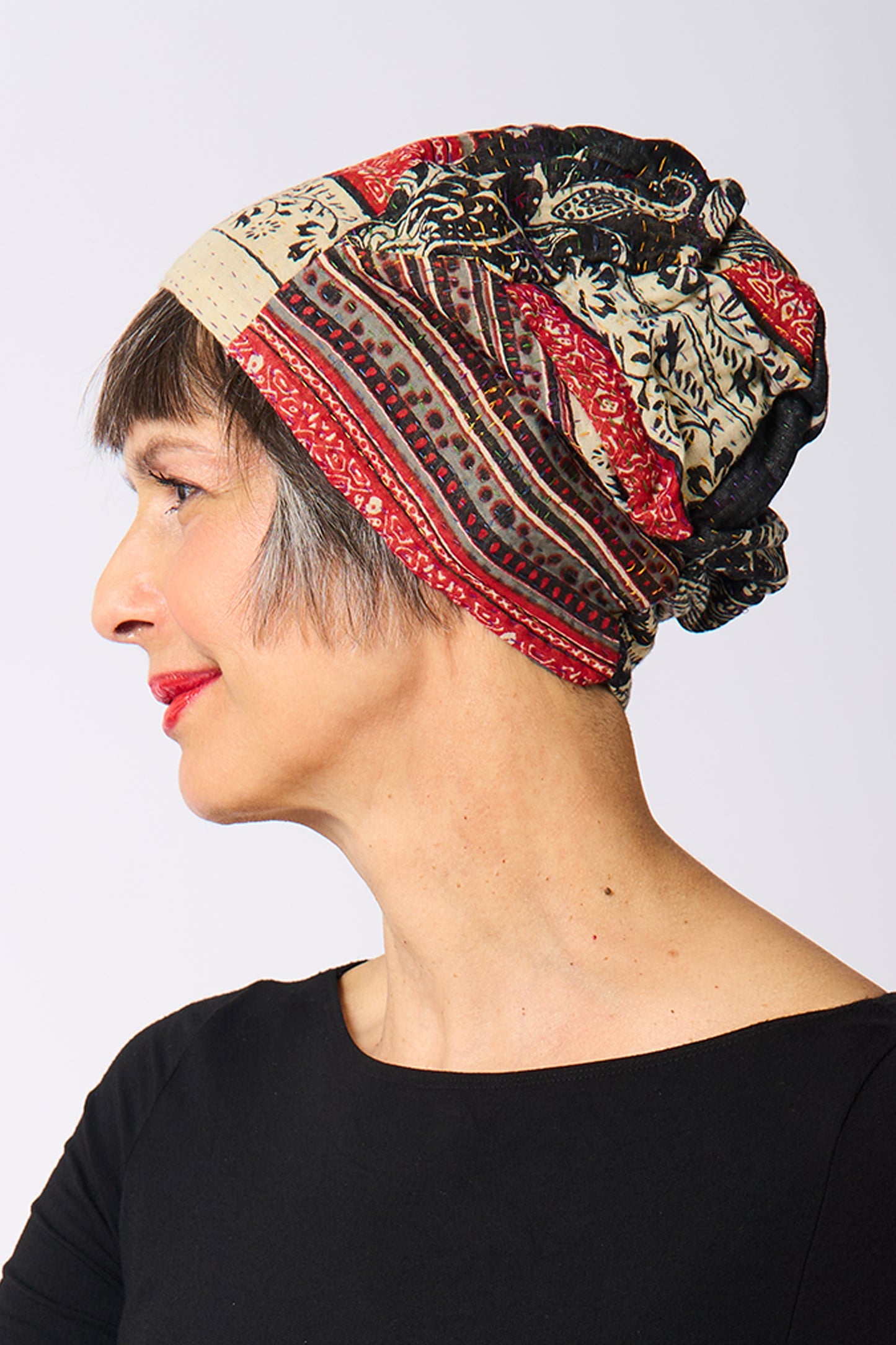 DOT & PAISLEY KANTHA PATCHWORK HAT - dp4880-nvy -