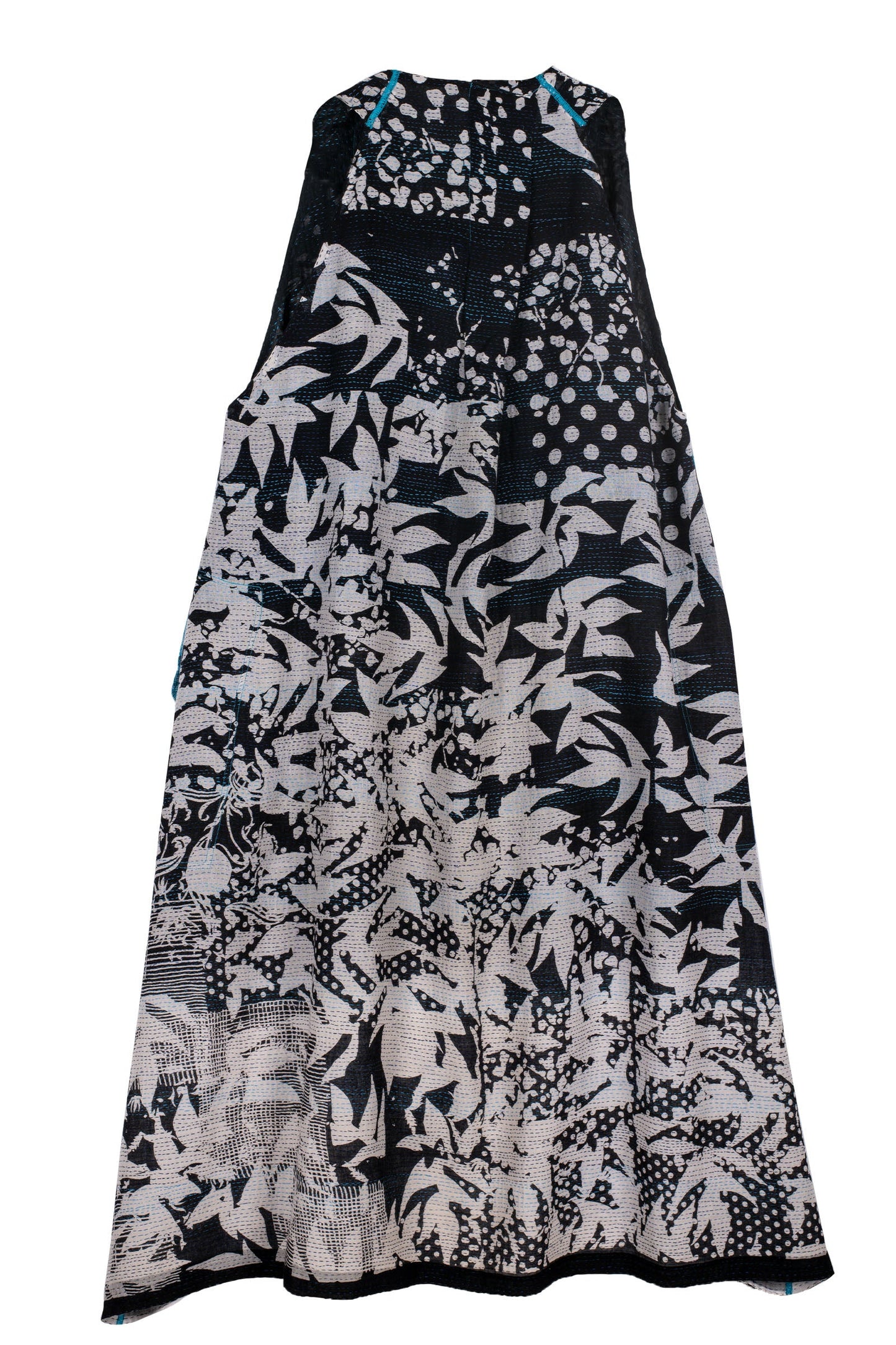 MONOTONE TWILIGHT PRINT KANTHA BACK PLEATED VEST MAXI - tp2222-blk -