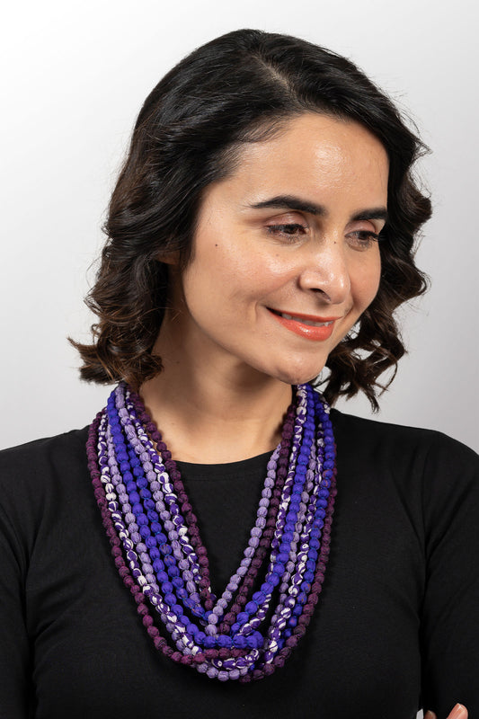 VINTAGE SILK KANTHA SEED NECKLACE - sv2721-prp -