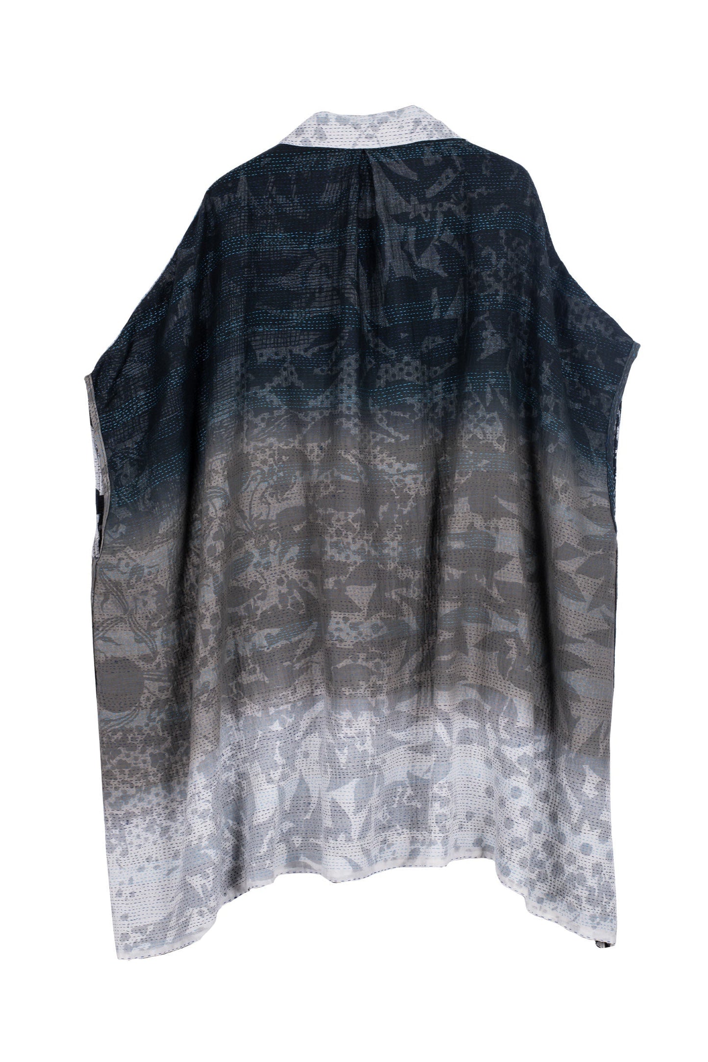 MONOTONE TWILIGHT PRINT KANTHA SHIRT PONCHO - tp2545-wht -