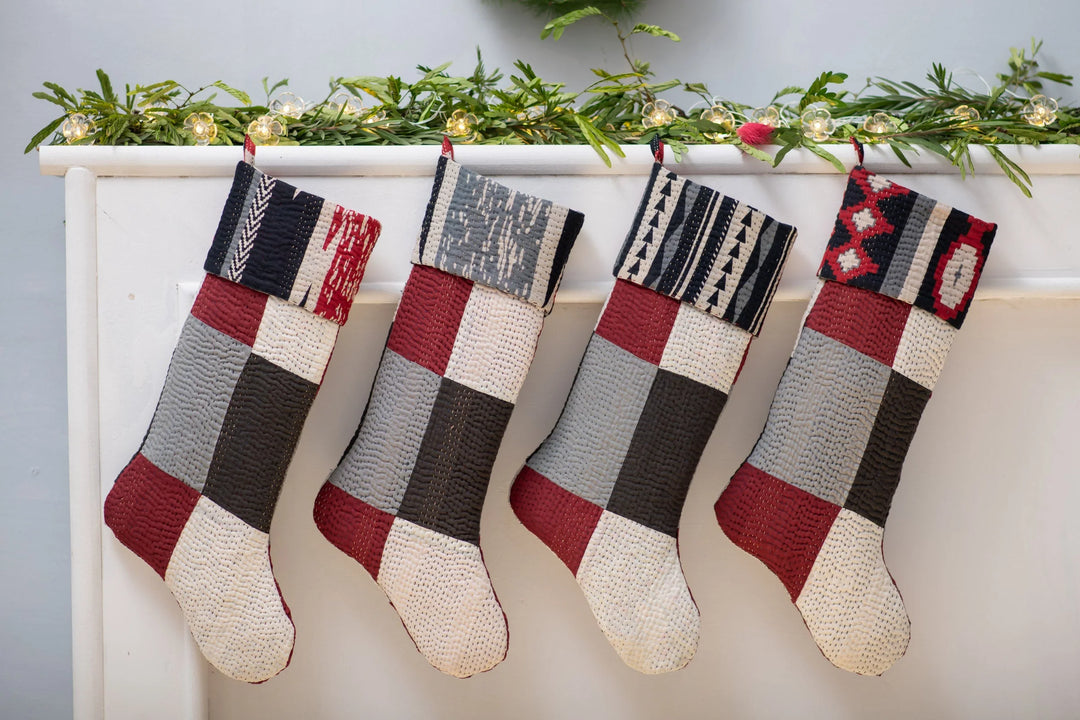Monotone Ikat Kantha Stocking-Black