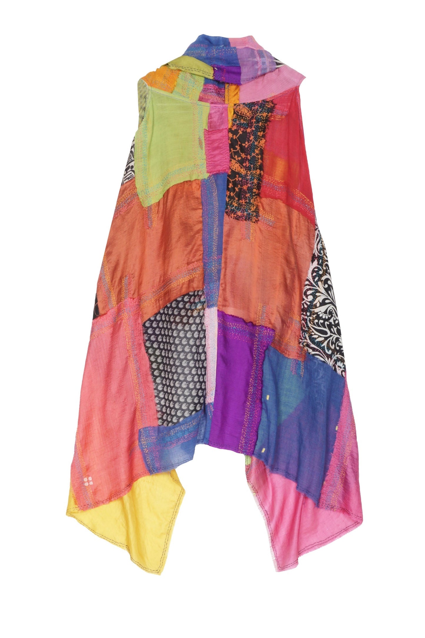 MOSAIC TILE PATCH KANTHA SHAWL VEST - mt1219-mlt -