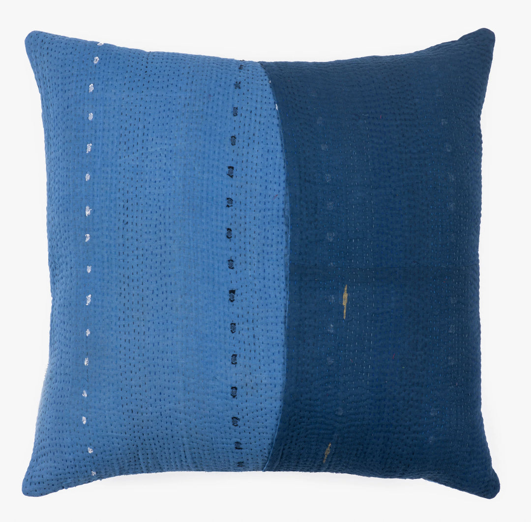 Landscape Handmade Vintage Kantha Pillow -Navy