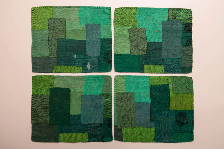 Landscape Fray Patch Vintage Kantha Placemat - Green (Set of 2)