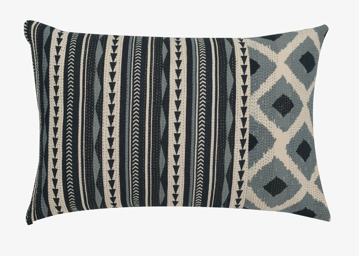 Monotone Ikat Handmade Vintage Kantha Pillow - Black