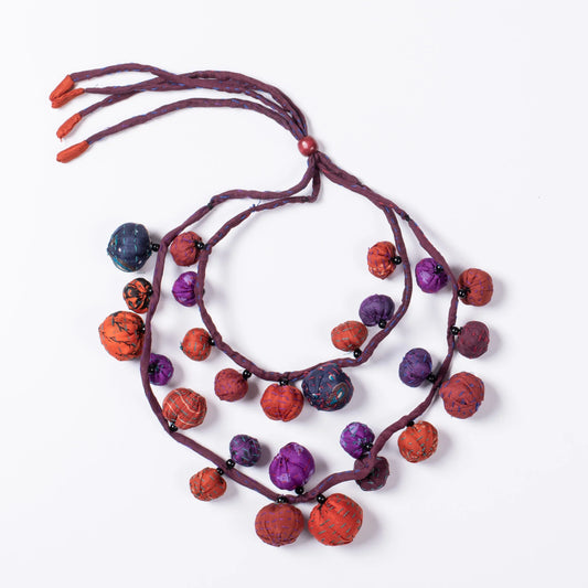 VINTAGE SILK KANTHA TWIGG DOUBLE SHORT NECKLACE - sv2719-org -