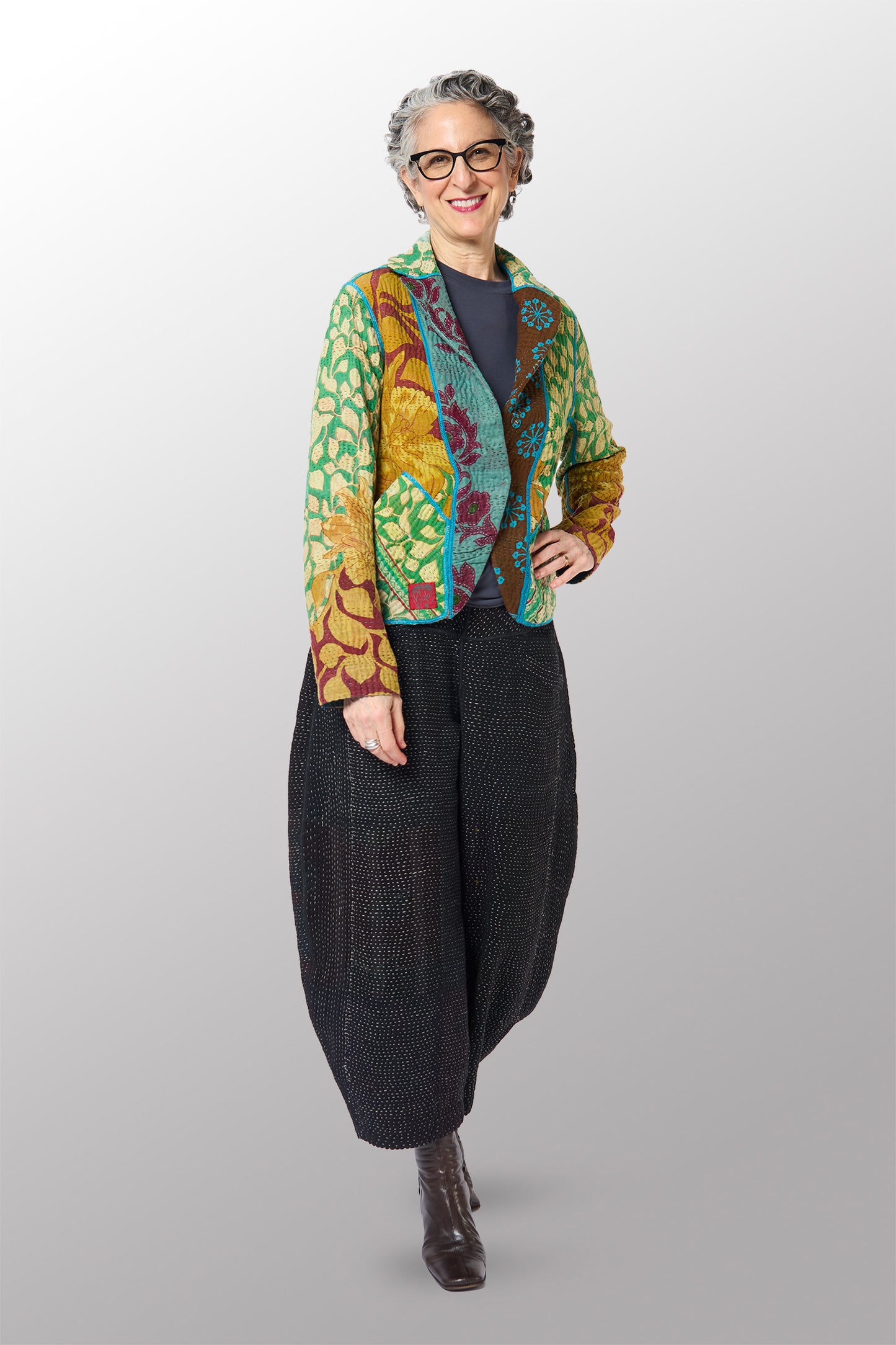 COTTON OVERDYE KANTHA CROPPED BASIC JACKET - ov4096-ctel002m -