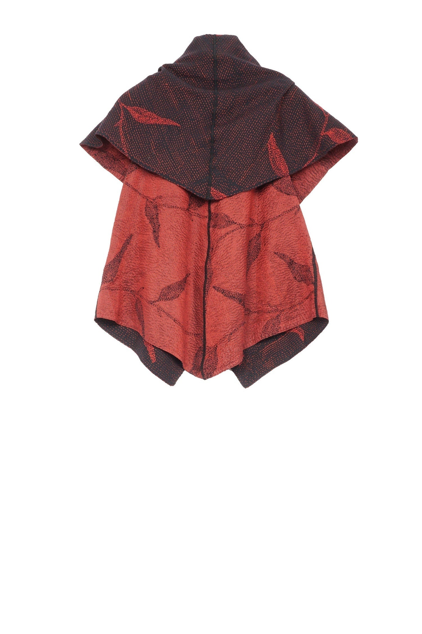 NIGHT BAMBOO SILK COTTON KANTHA CIRCULAR SHORT VEST - nb2202-red -