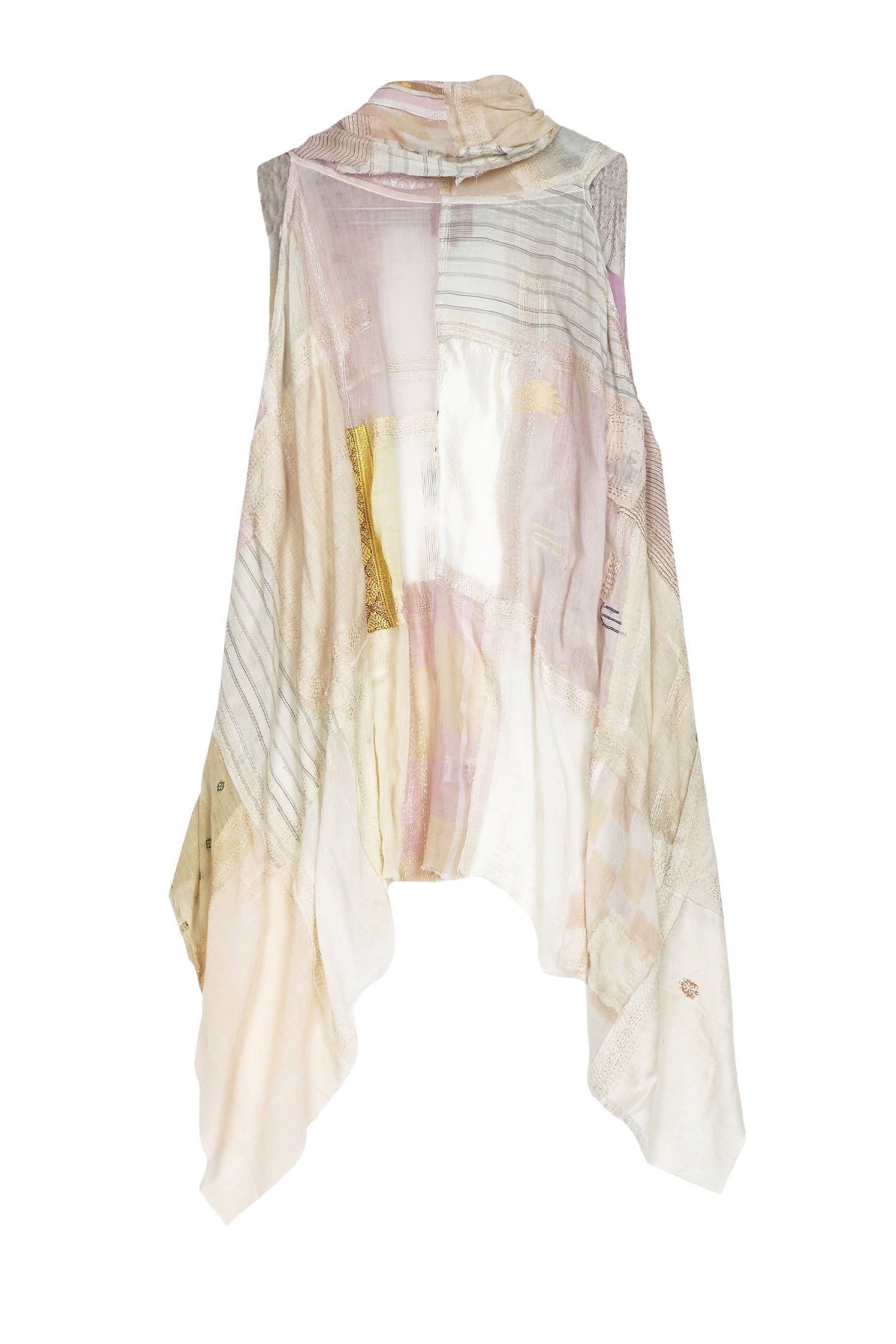 MOSAIC TILE PATCH KANTHA SHAWL VEST - mt1219-ivy -