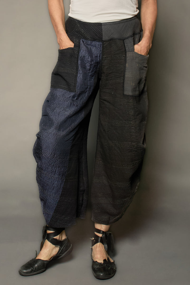 JAIPUR PATCH KANTHA KNEE TUCKED PANTS - jp2625-blk -