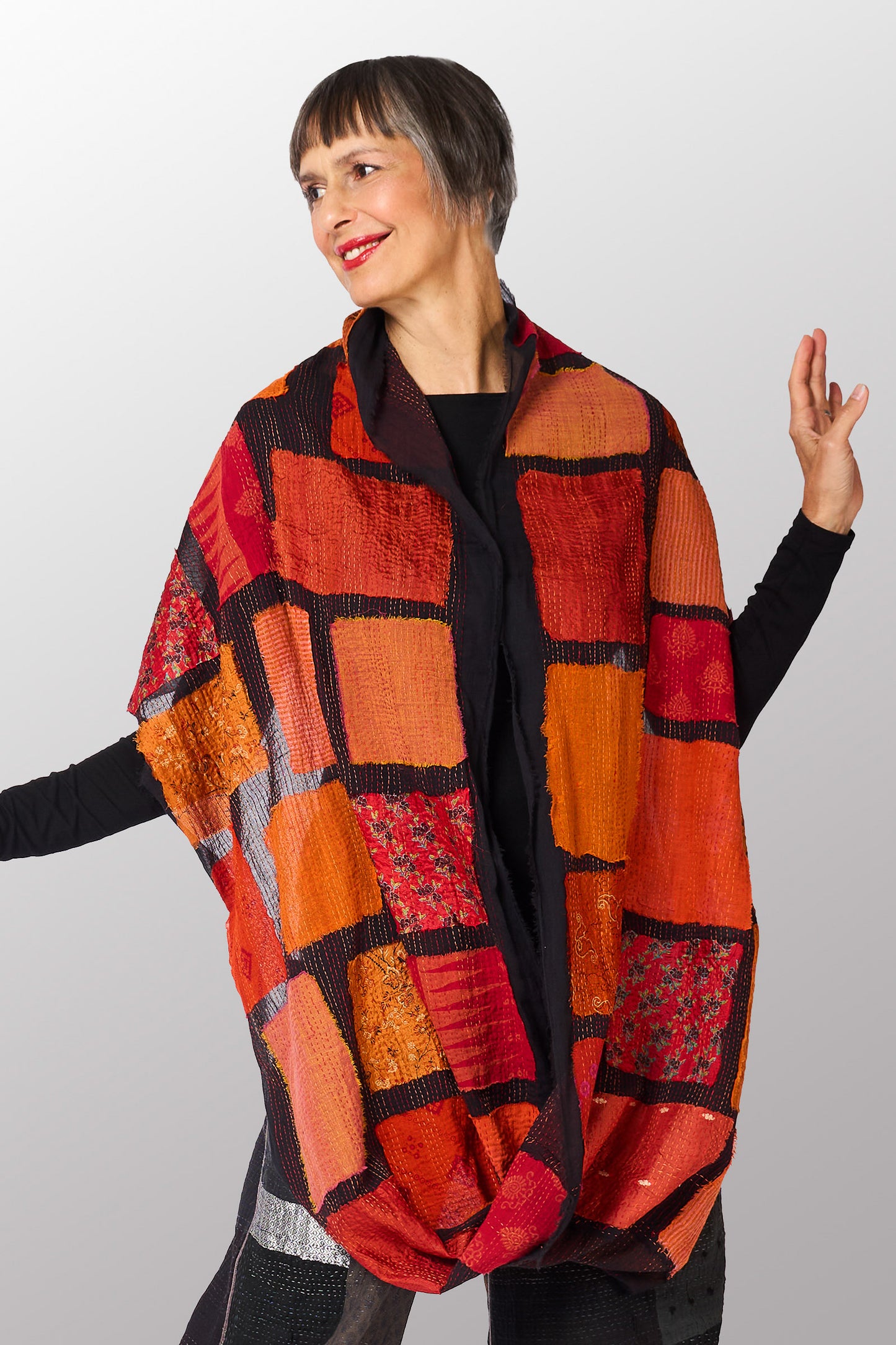 TONAL TILE PATCH KANTHA INFINITY SCARF - tt2816-org -