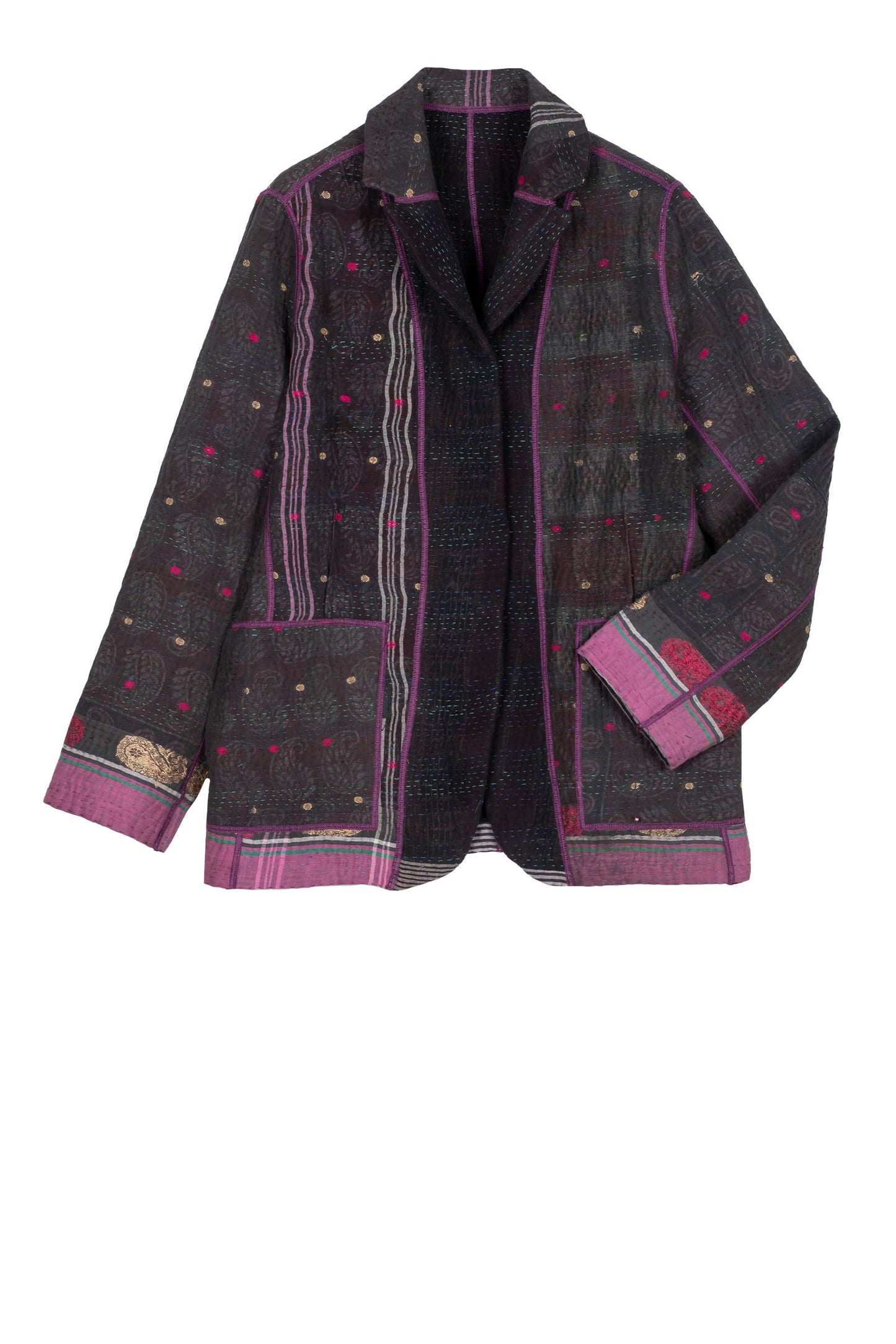 WOVEN VINTAGE COTTON KANTHA BASIC JACKET - fw4052-5002m -