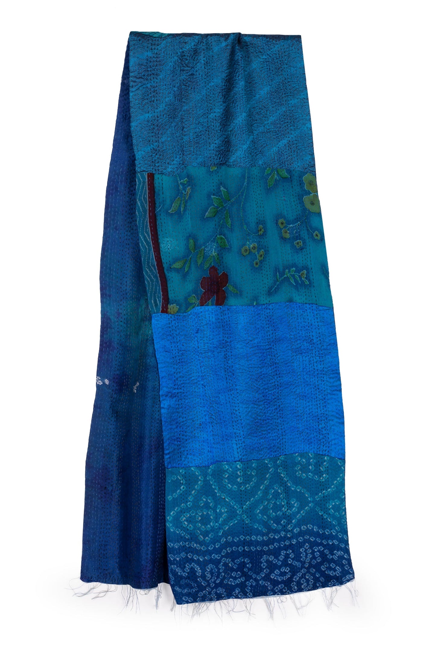 GEORGETTE JACQUARD VINTAGE SILK PATCH KANTHA SCARF SHORT - gj2805-blu -