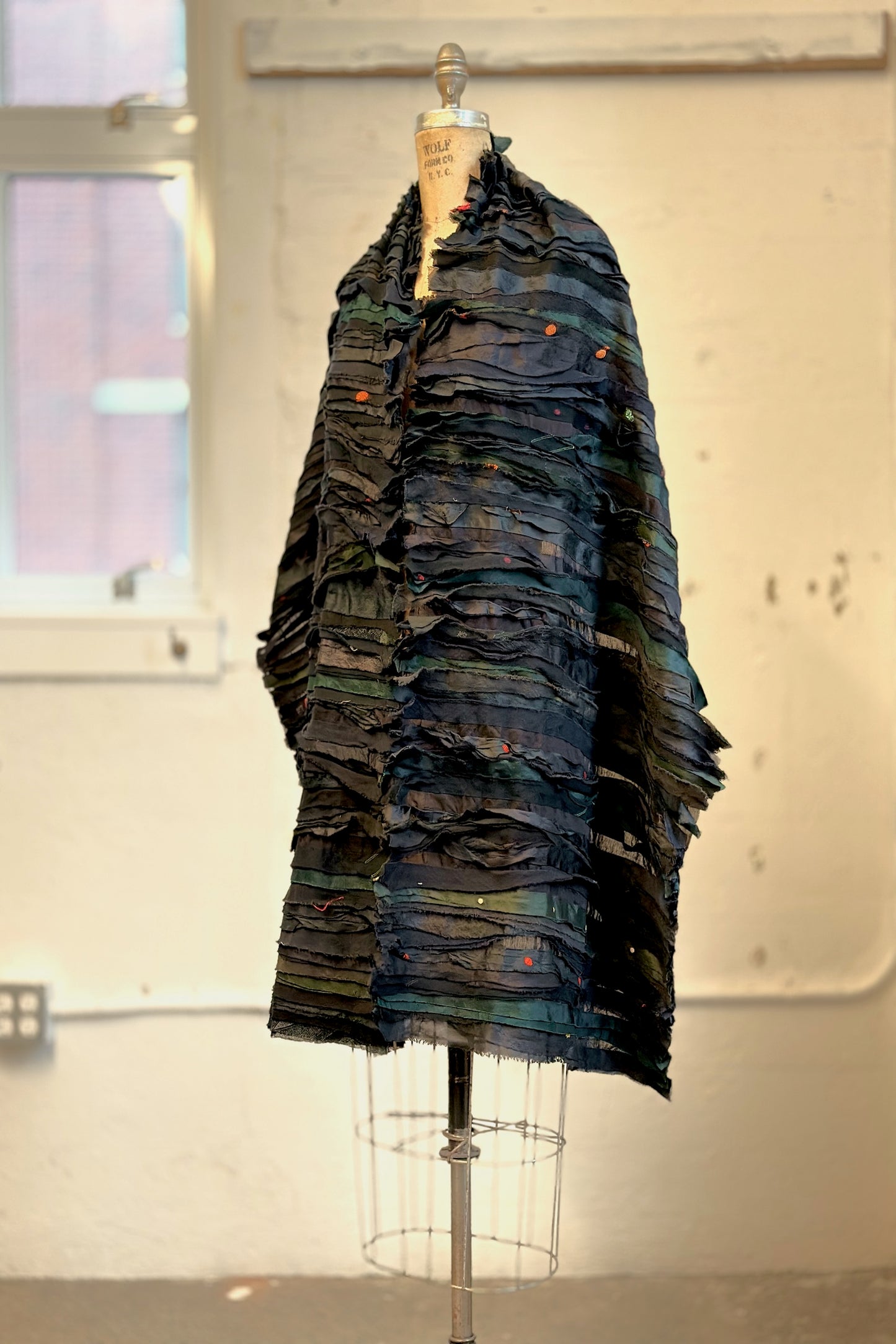 WAVY STRIPE KANTHA SMALL SHAWL - wv2830-blk -