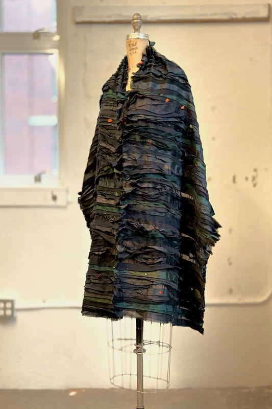 WAVY STRIPE KANTHA SMALL SHAWL - wv2830-blk -