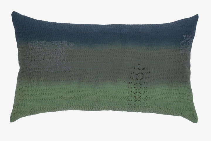 Cotton Ombre Handmade Vintage Kantha Pillow - Avocado