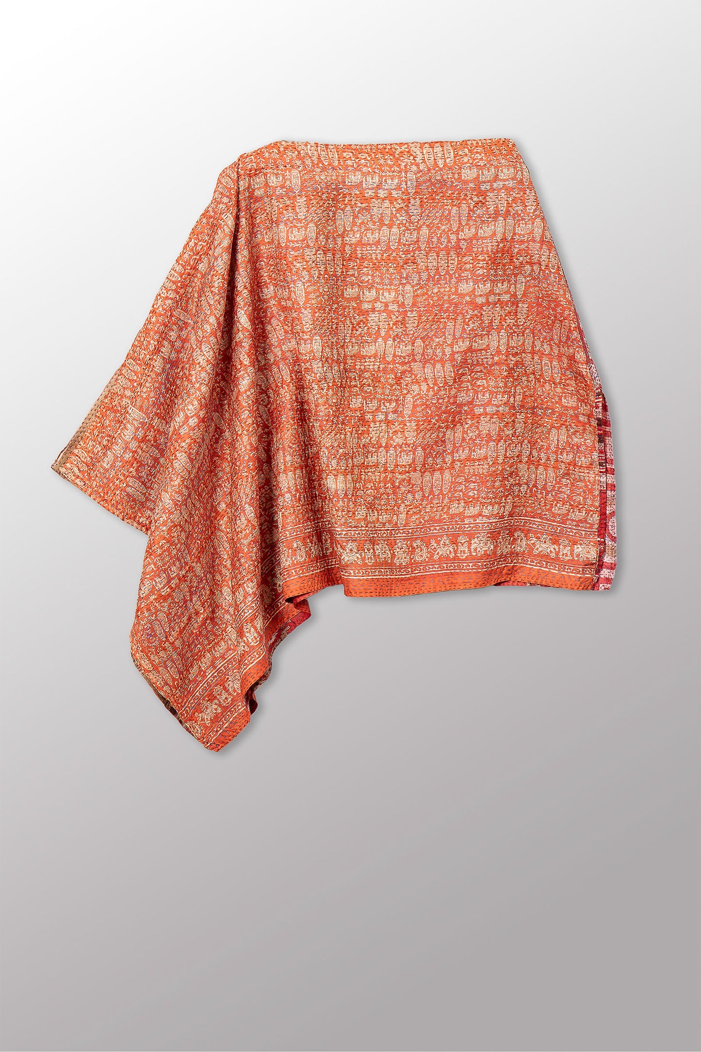 VINTAGE SILK KANTHA LONG CAPE - sv2841-0015a -