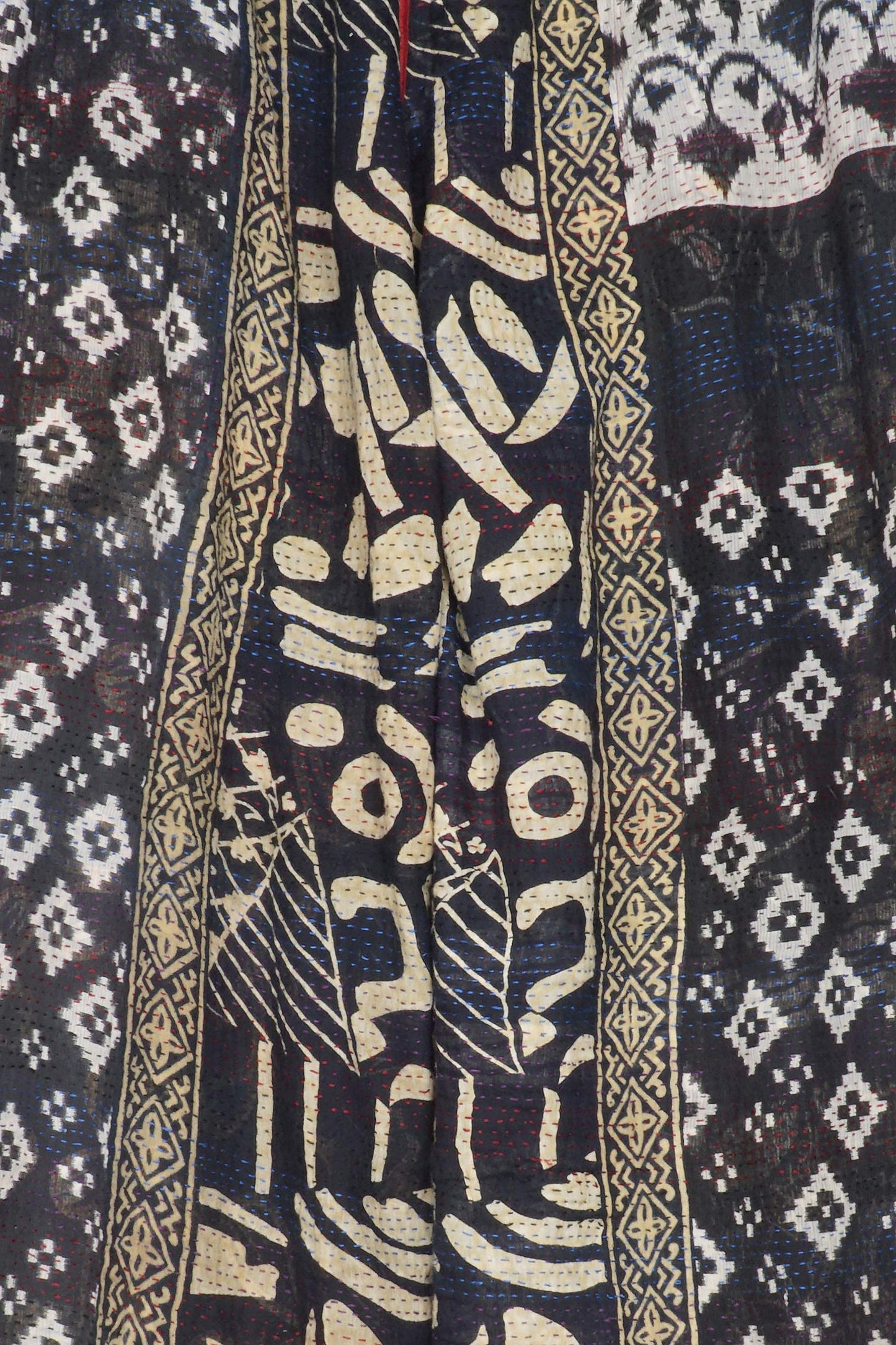 PATCHED PRINT W VINTAGE BACKING KANTHA GAUCHO TALL - pv2617-blk -