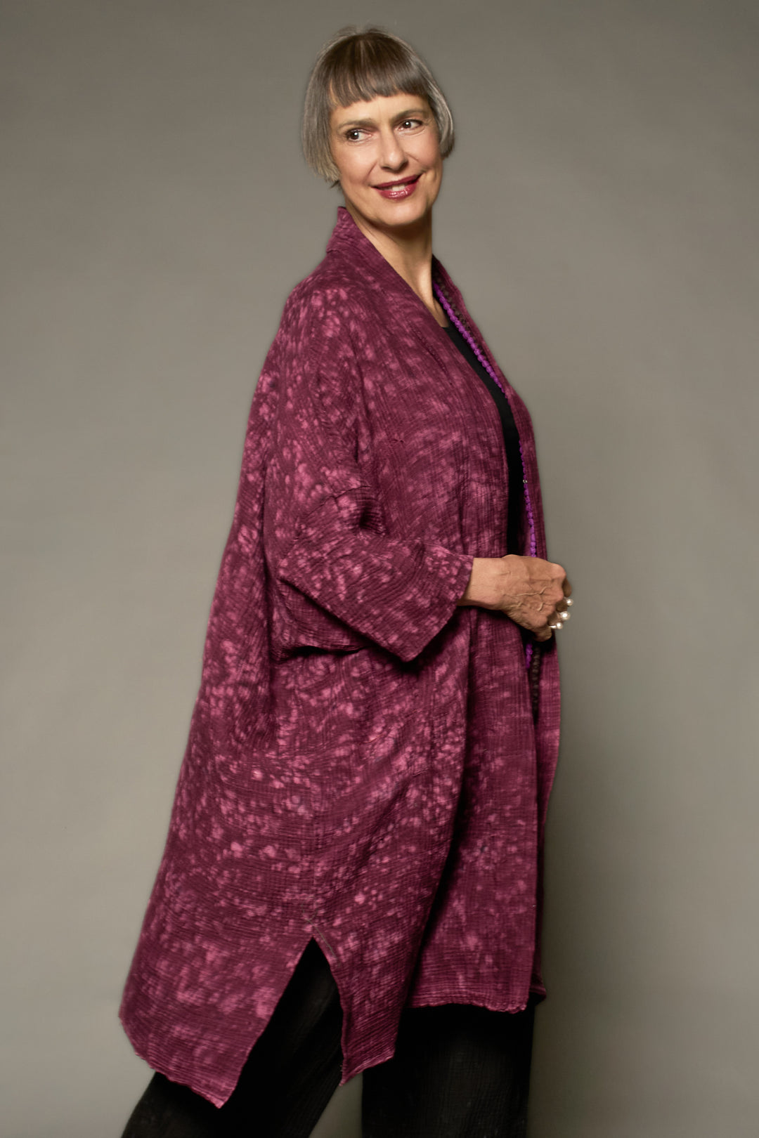 SAND SUN DYE RIPPLE KANTHA KIMONO WRAP LONG COAT - rs2357-pik -