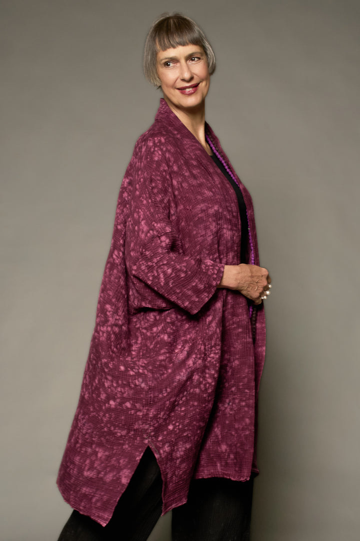 SAND SUN DYE RIPPLE KANTHA KIMONO WRAP LONG COAT - rs2357-pik -