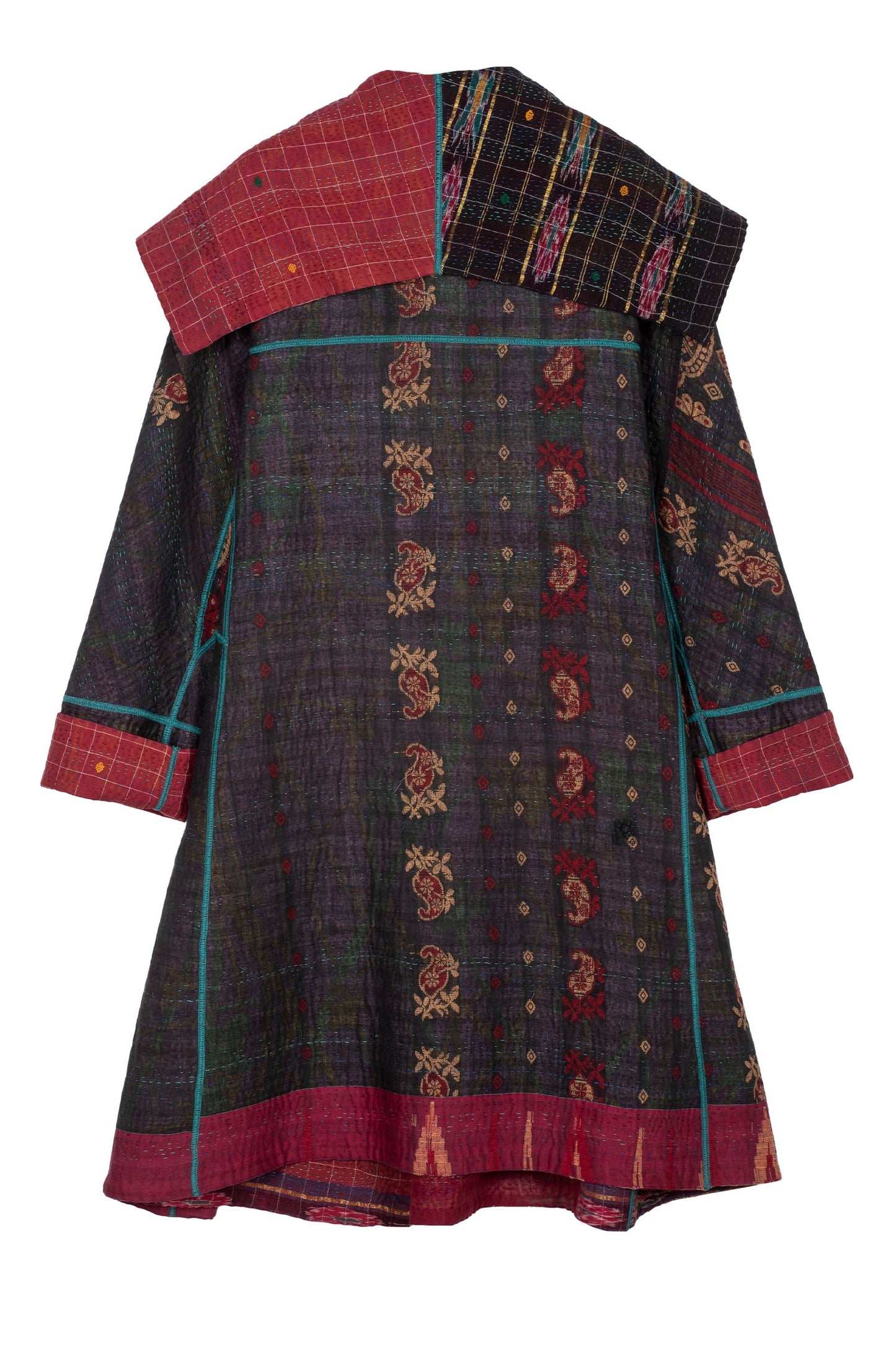 WOVEN VINTAGE COTTON KANTHA A-LINE COAT - fw4309-5001a -