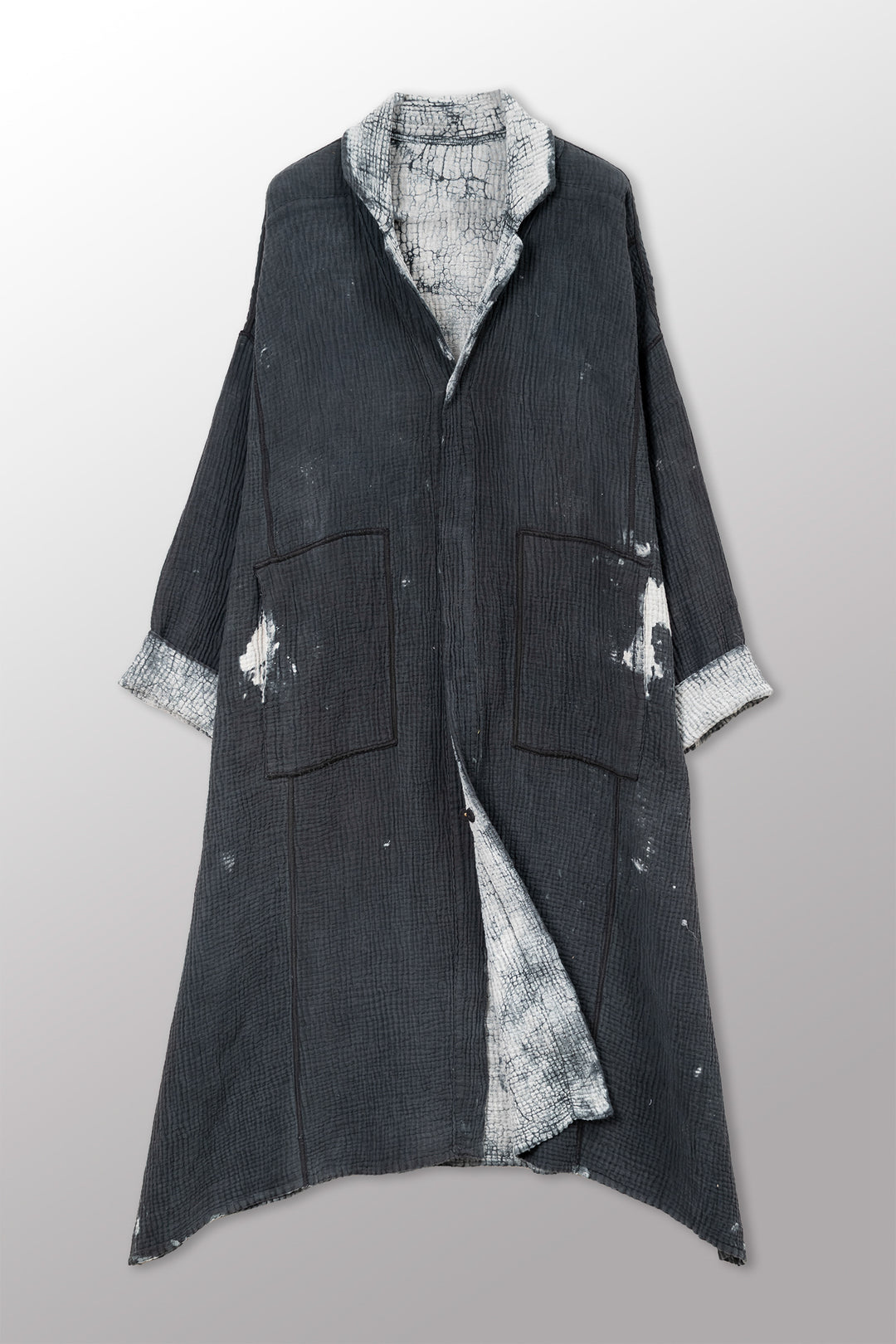 MUD DYE RIPPLE KANTHA NEW OVERSIZED COAT - yp4342-gry -