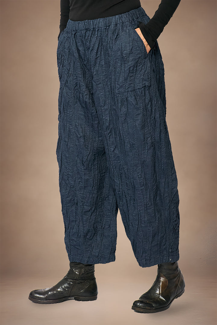 RIPPLE TUCK DENIM BARREL PANTS - rd1641-nvy -