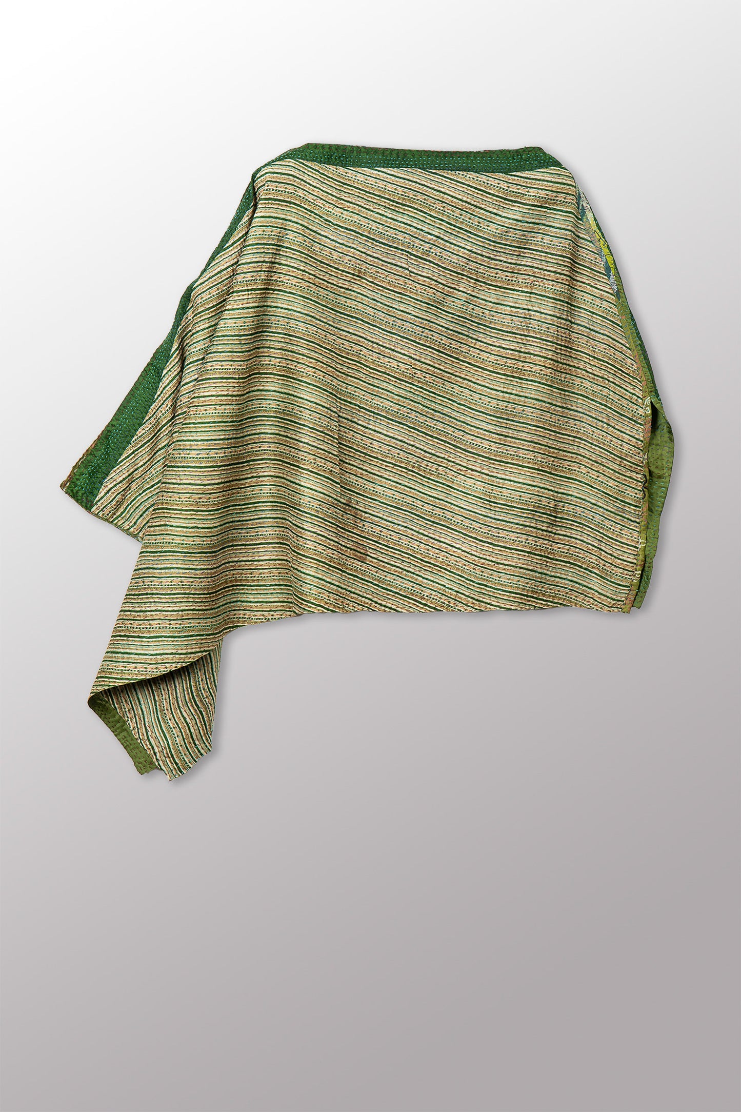 VINTAGE SILK KANTHA LONG CAPE - sv2841-0001a -