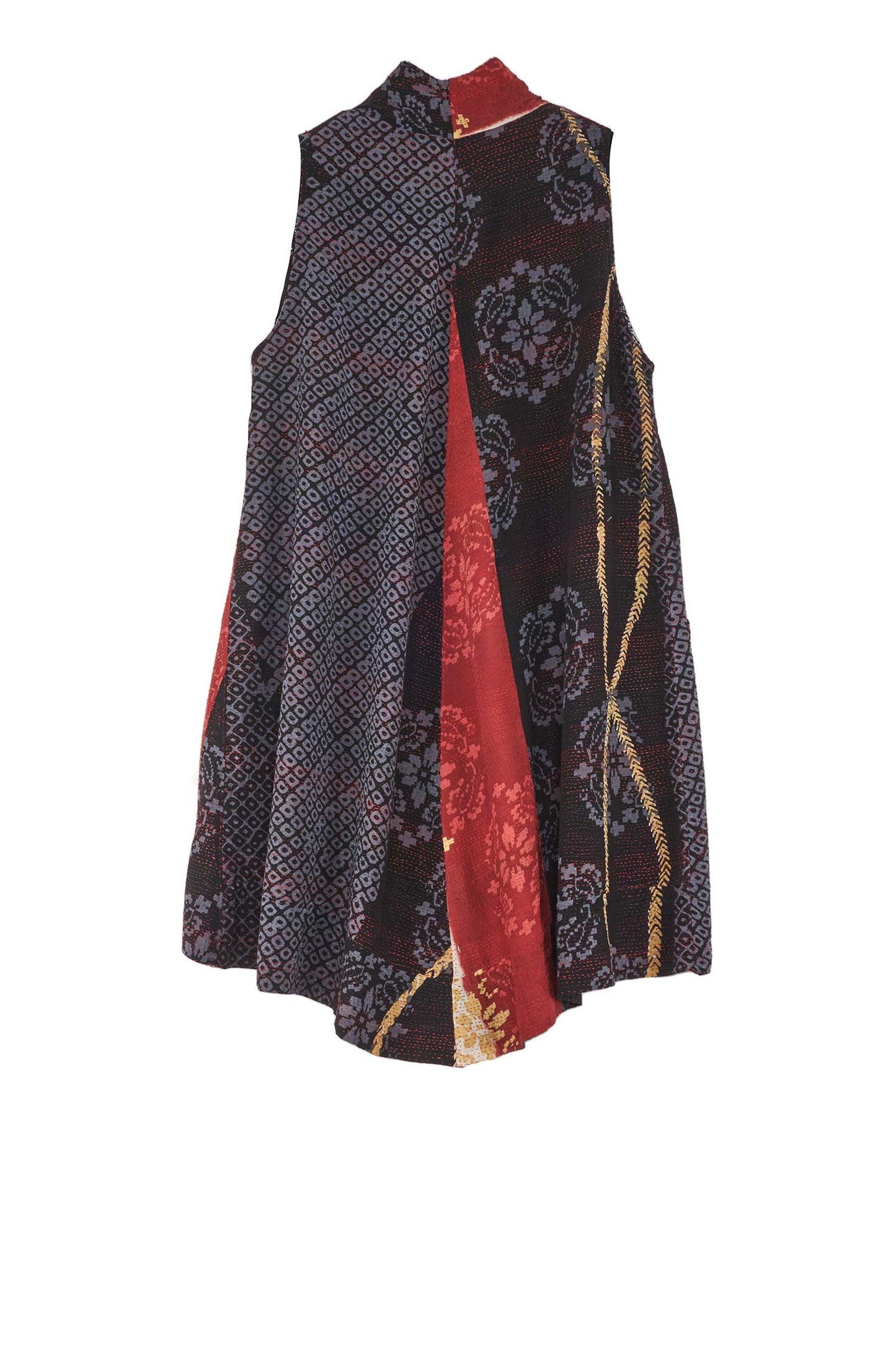 KIMONO PRINT KANTHA A-LINE VEST - kp2203-blk -