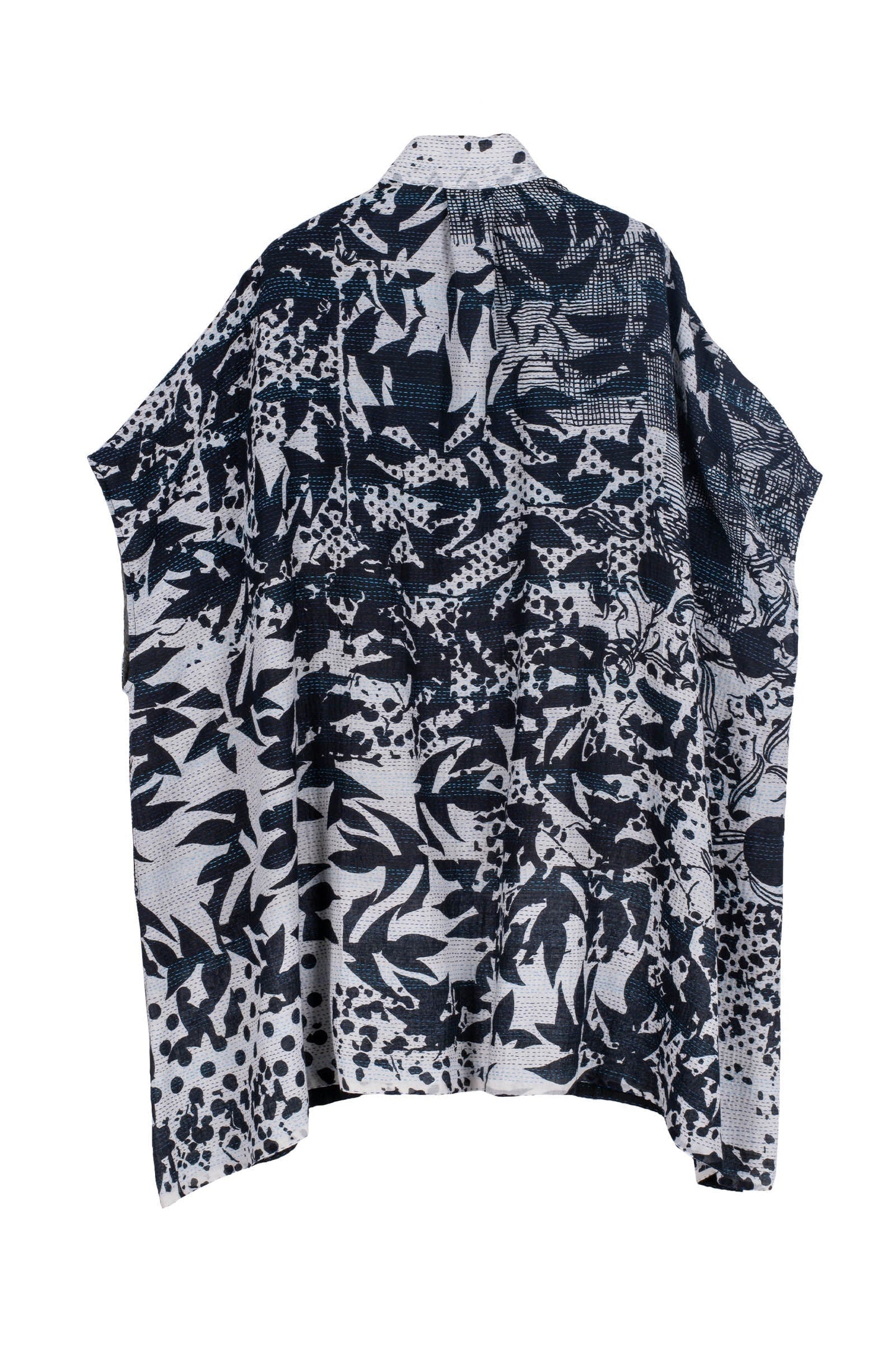 MONOTONE TWILIGHT PRINT KANTHA SHIRT PONCHO - tp2545-wht -