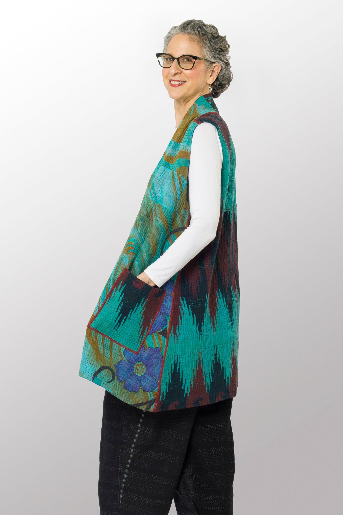 COTTON OVERDYE KANTHA KIMONO VEST - ov4247-ctel001s -